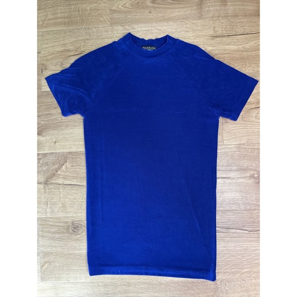 VTG BERNINI BEVERLY HILLS Men Blue Short Raglan Sleeve Stretch Shirt Top S - Picture 1 of 6